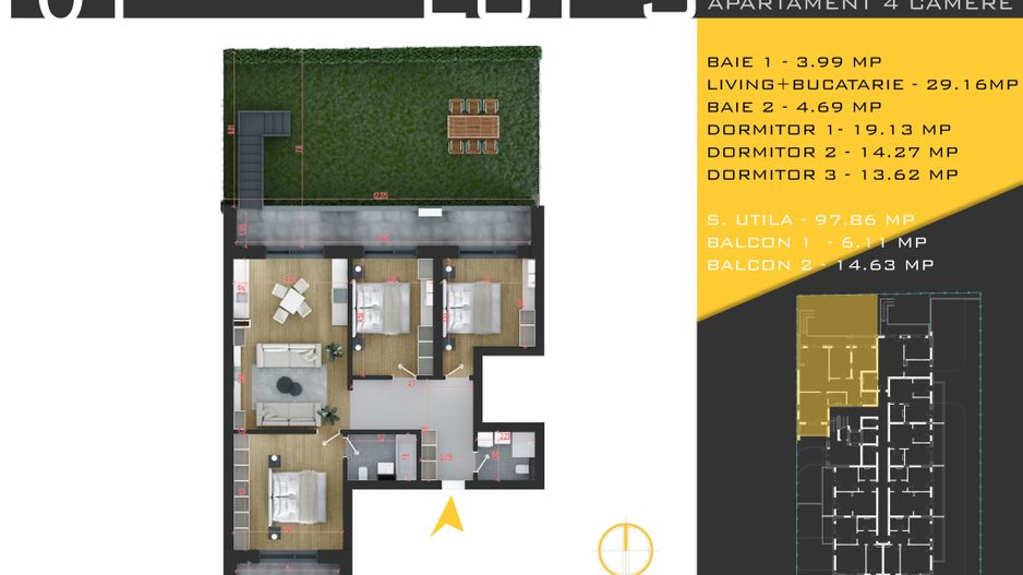 AP. 4 CAM.+CURTE 77MP BLOC P+3 / PALLADY. COMISION 0%! - Poză 1