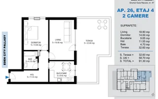 Penthouse 2 Camere | 91,3 mp | Terasă generoasa 32,6 mp | Theodor Pallady - Schiță 11