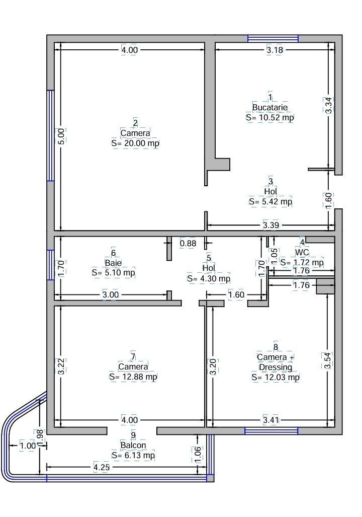 Apartament 3 camere, foarte spațios, et.2/8, zona Steaua, la cheie! - Schiță 12