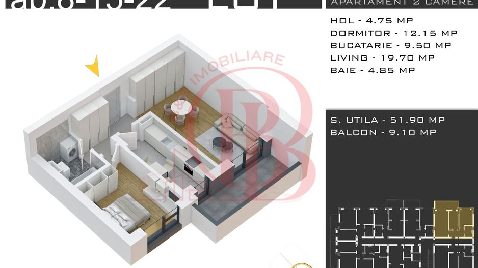 2 camere decomandat -Loc Parcare Gratuit -Th. Pallady - Schiță 1