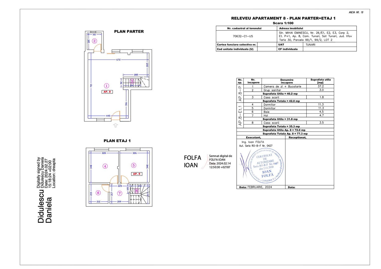 Apartament 8 – 3 camere – 77.3 mp – Parter + Etaj 1 - Poză 1