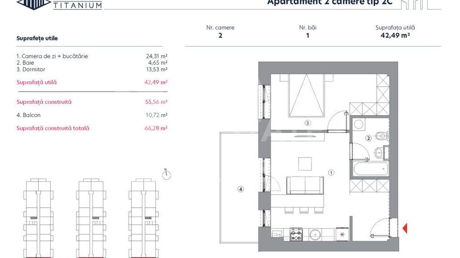 Vânzare, apartament, 2 camere tip 2C, HILS Titanium, București - Poză 9