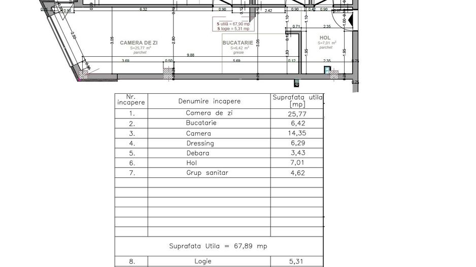 Apartament 2 camere 67.89 m2 – Cartier Europa | Ansamblul Luminia - Schiță 25