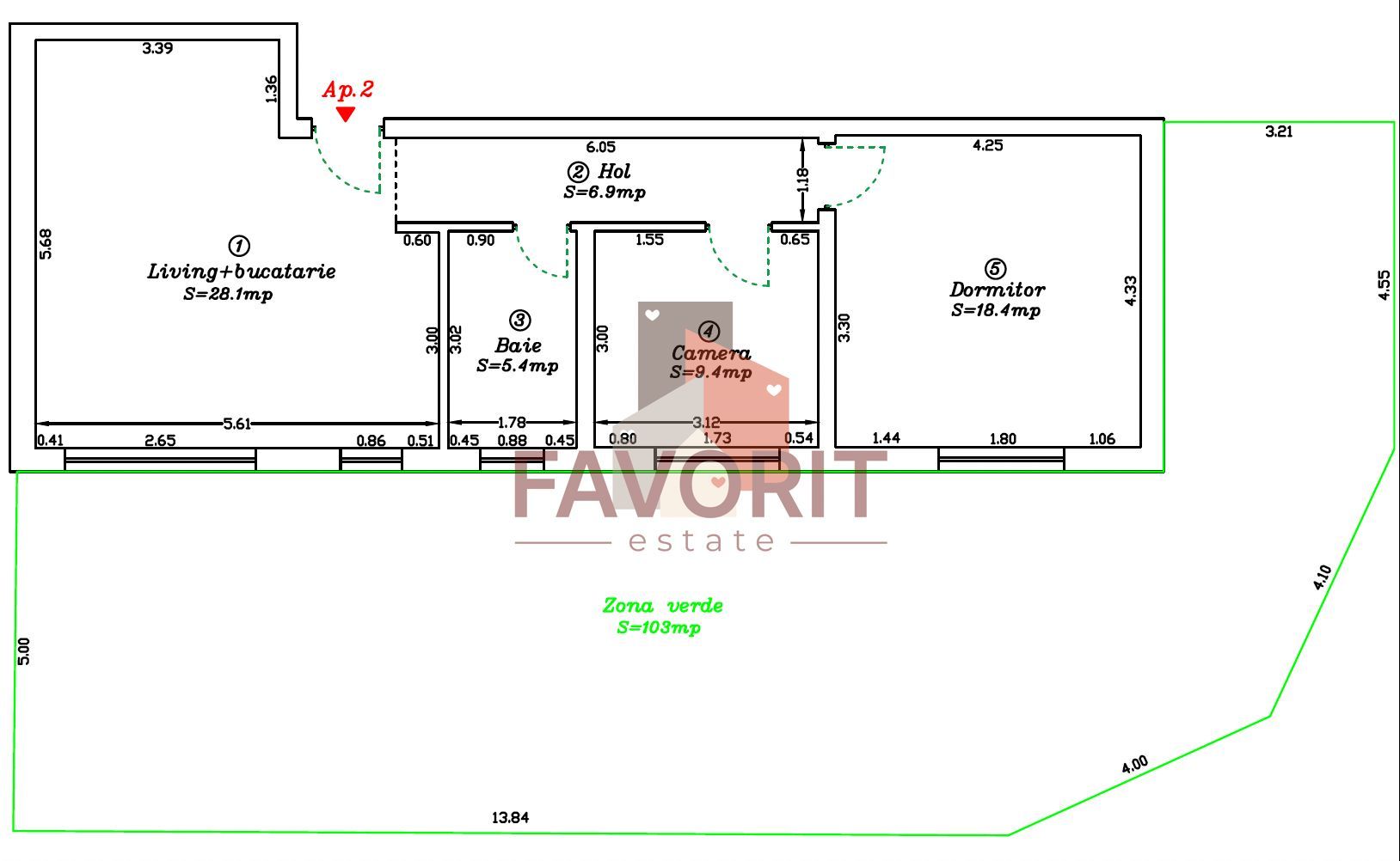 Bloc Nou. Gradina proprie de 103 mp si 2 locuri de parcare inscrise in CF. - Schiță 17