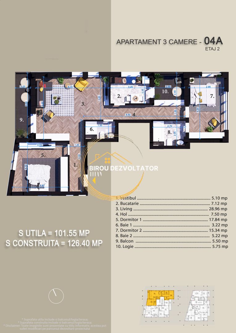 Decomandat mare Bloc Boutique sufragerie 28m Parc Auchan titan Promo - Schiță 6