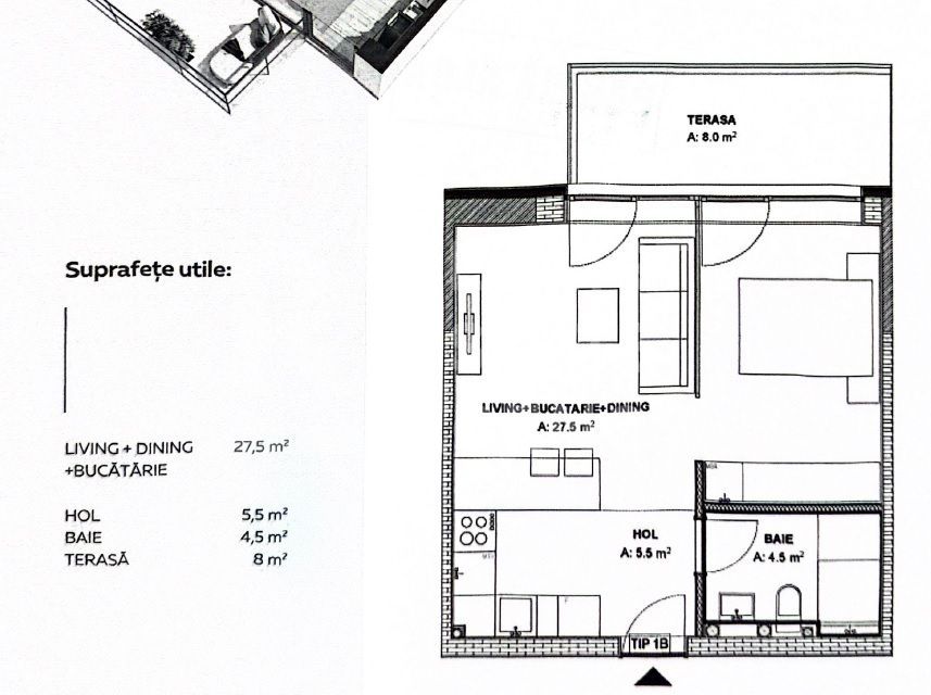 Vânzare, studio dublu, Pipera, București - Schiță 7