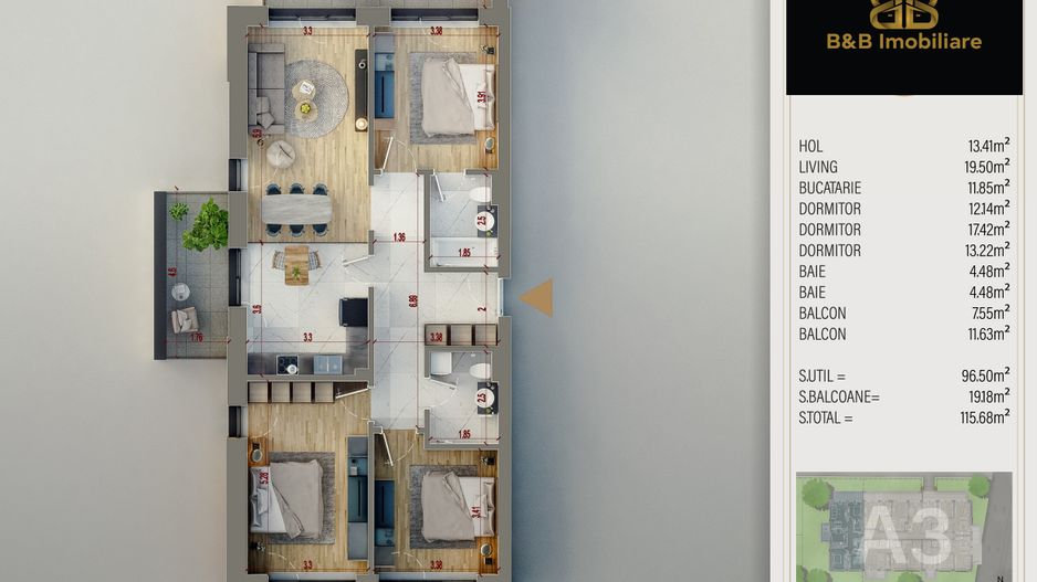 4 camere - SUPER PREMIUM-proiect finalizat - Schiță 8