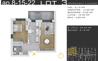 2 camere Decomandat 64 mp, Parcare Bonus comision 0, Pallady - Schiță 8