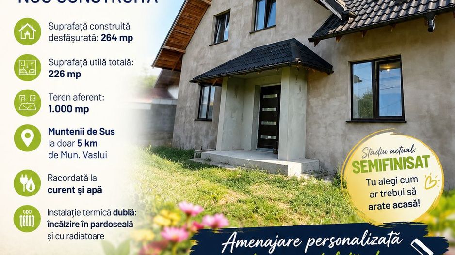 CASĂ individuală P+M cu teren 1.000 mp, finisată LA CHEIE, zona MUNTENII de SUS; - Poză 1