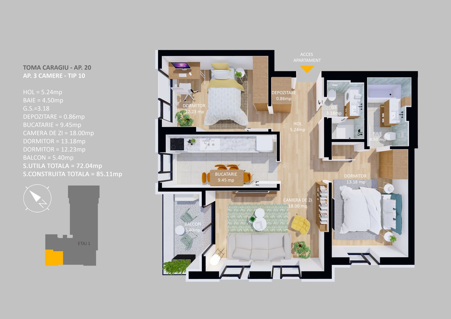 Apartament 3 camere Pipera cu loc de parcare inclus - Poză 5