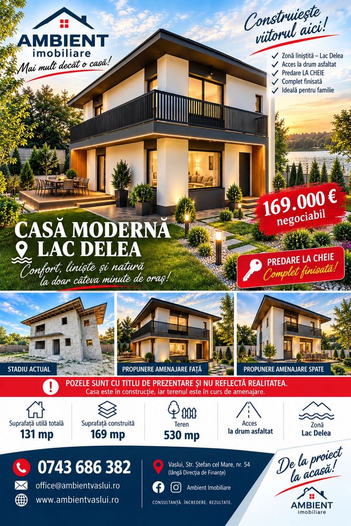 VILĂ P+1E modernă, finisată ”LA CHEIE” , teren 530 mp,  VASLUI, zona LAC DELEA; - Poză 1