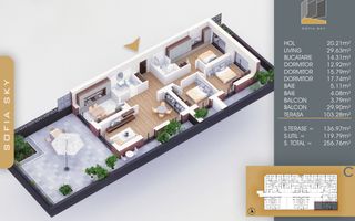 4 camere cu terasa Pallady  700 m Metrou Nicolae Teclu - Schiță 2