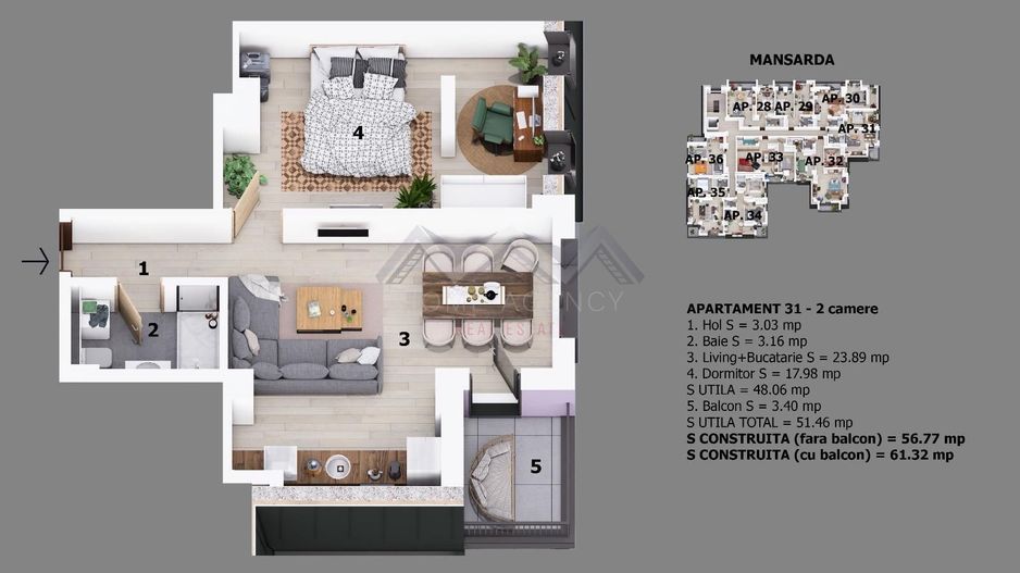 Apartament 2 camere Otopeni | bloc cu lift | 10 minute pe jos de centru - Schiță 8