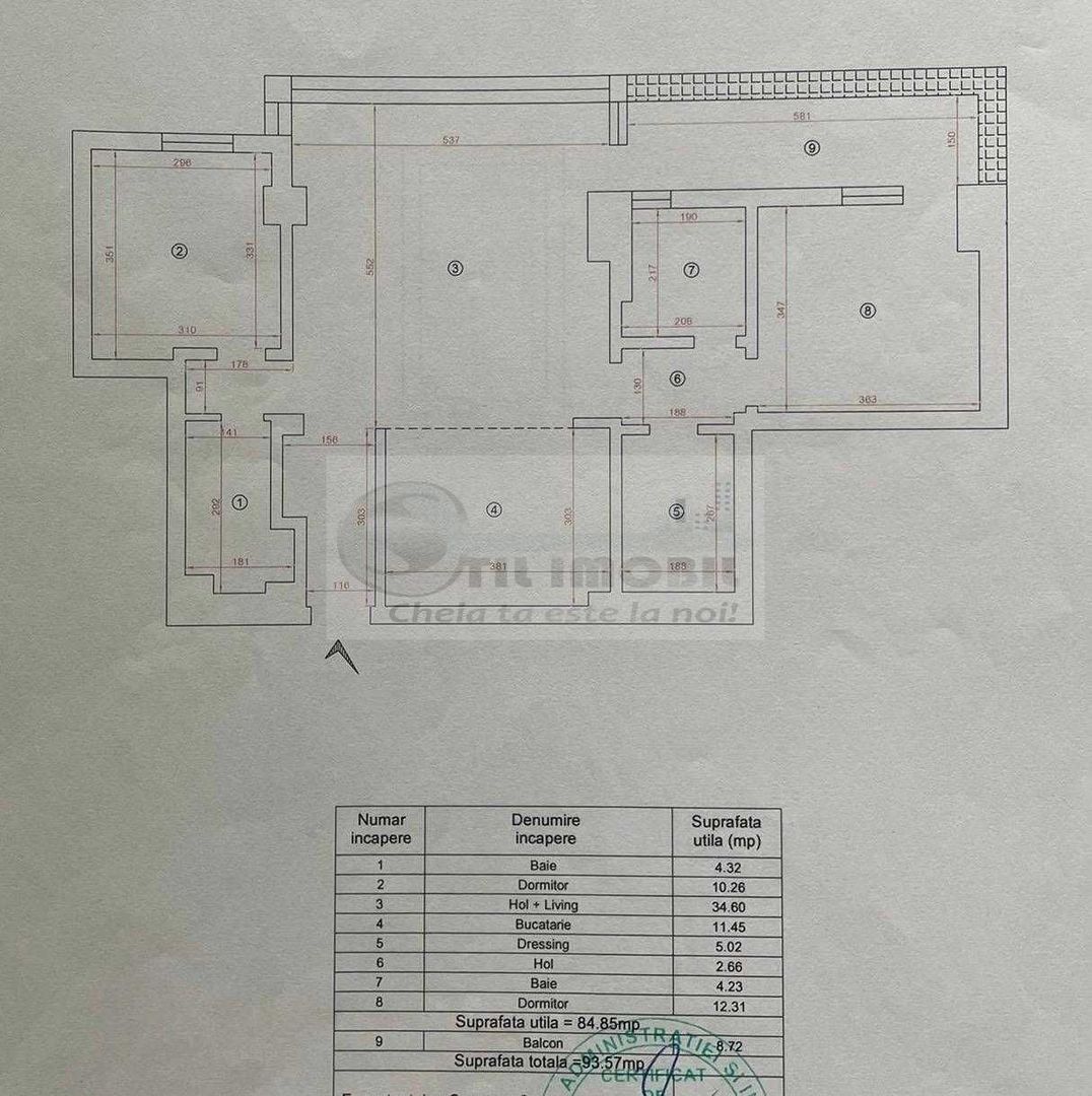 Apartament 3 camere, 2 bai, 93.57 mp, Bloc 2009 + Loc de parcare ! - Schiță 10