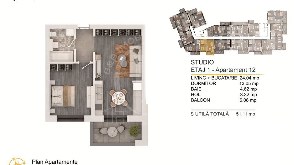 Th. Pallady-Apartament 2 camere cu Loc de parcare Gratuit - Schiță 1