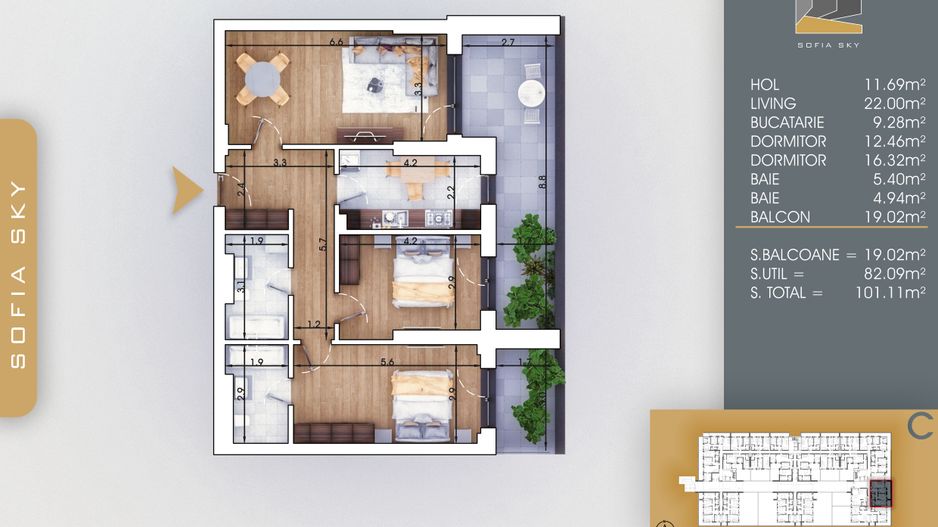 Apartament 3 camere Titan Pallady  700 metri Metrou N. Teclu - Schiță 2