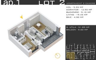 Apartament 2 camere decomandat 61 mp, comision 0, Pallady - Schiță 13