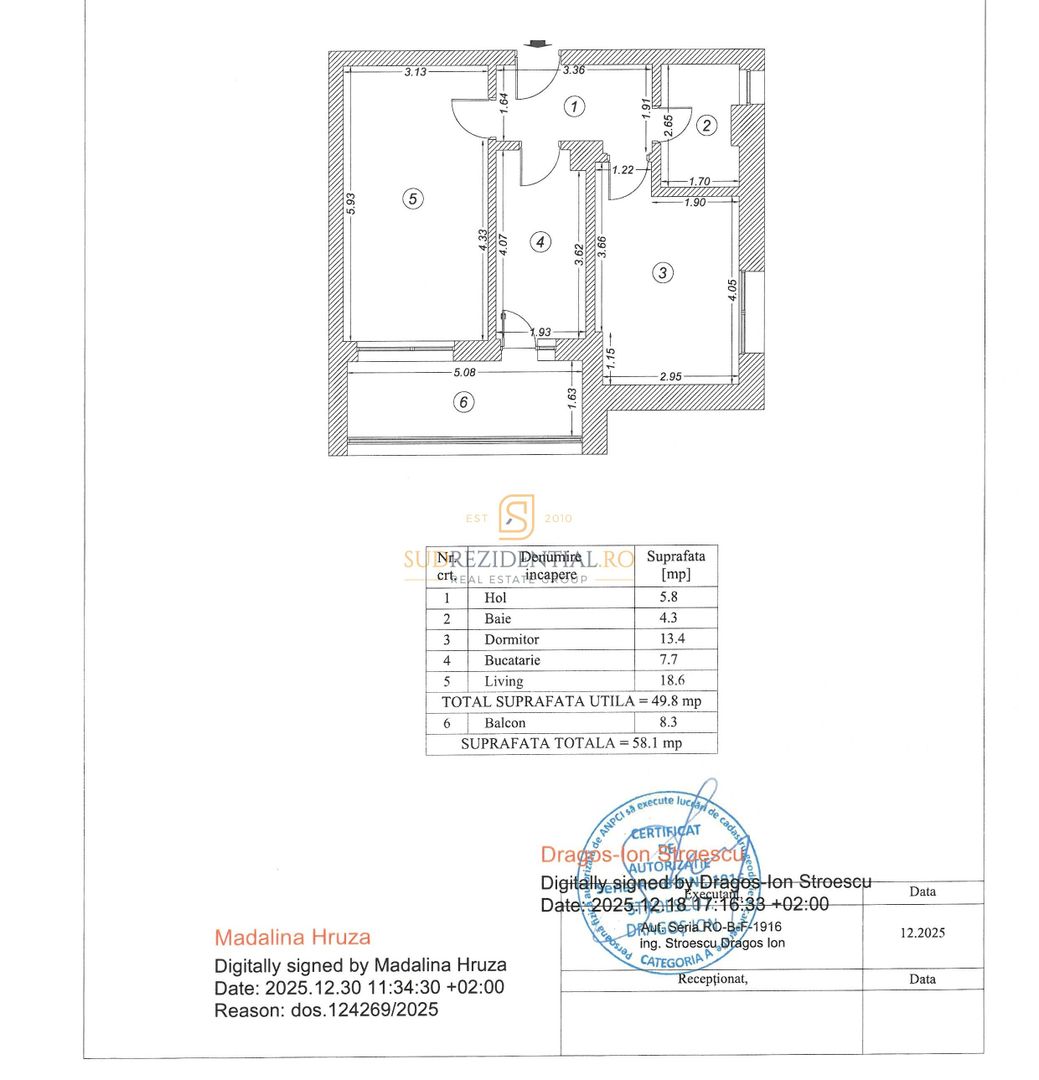 Apartament 2 camere nou | 58 mp total | Balcon 8 mp | Poștalionului - Schiță 7