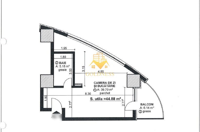 ULTIMELE APARTAMENTE LA OFERTA! 45mp Bloc 2021! Etaj 19 view Panoramic - Schiță 7