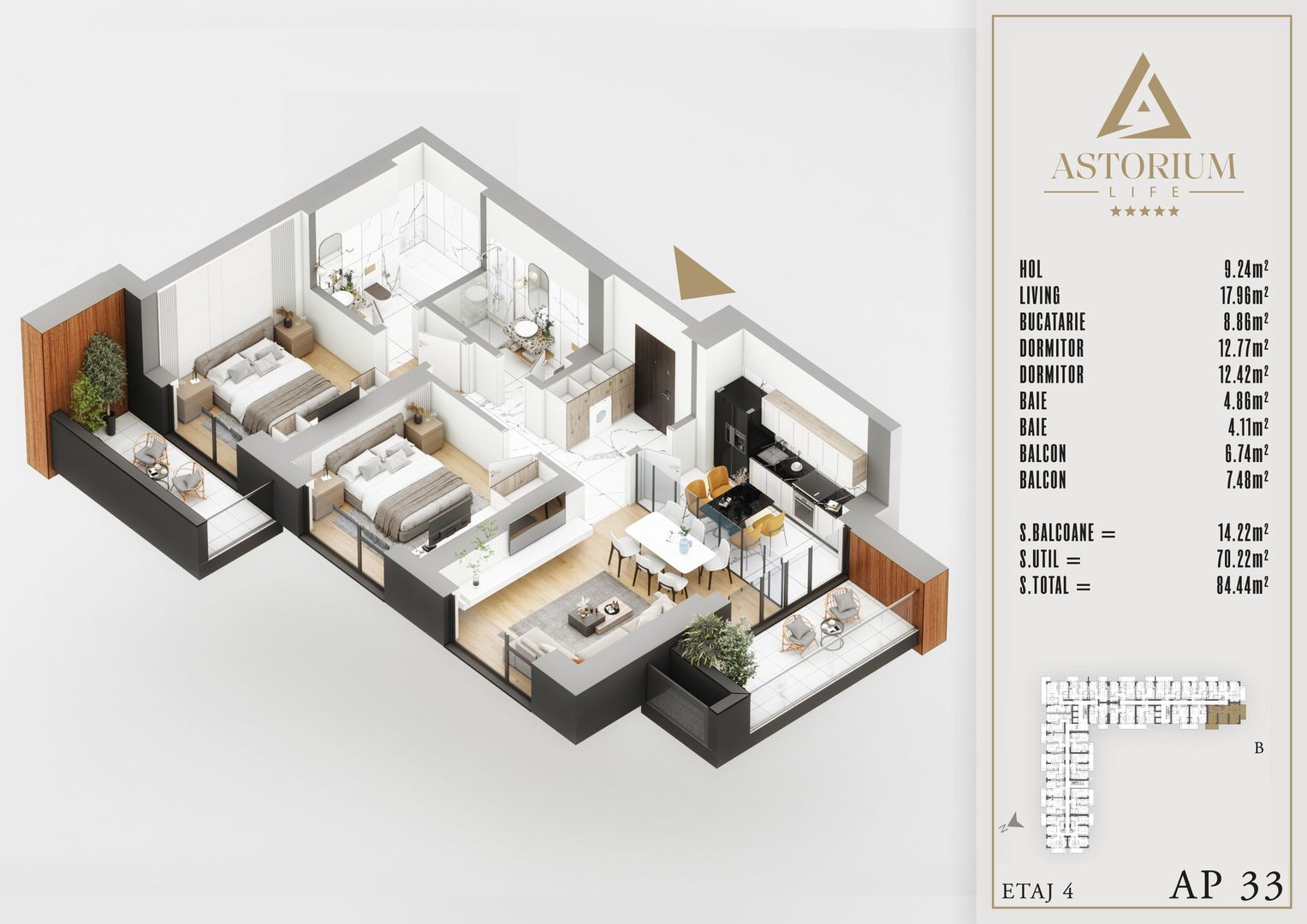 apartament 3 camere decomandat proiect premium - Schiță 1