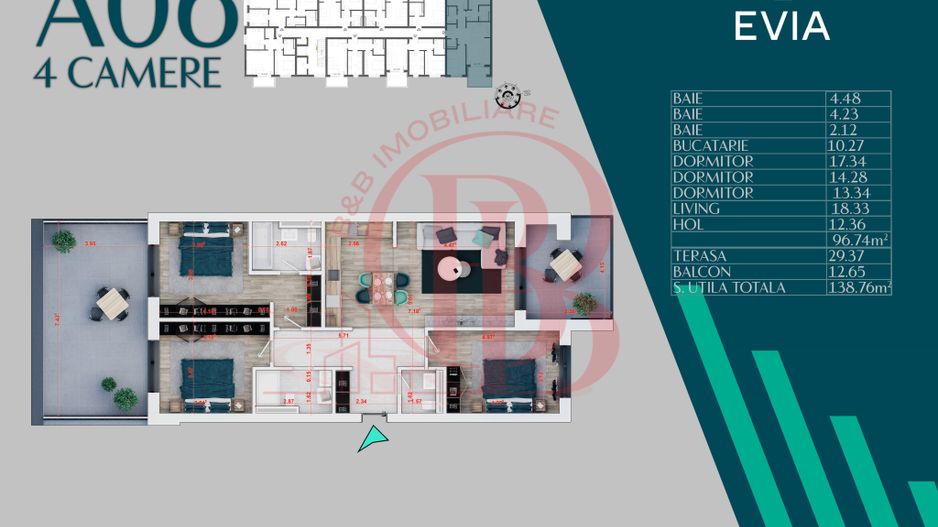 Apartament Premium 4 camere cu Terasa Pallady Metrou Teclu - Schiță 2