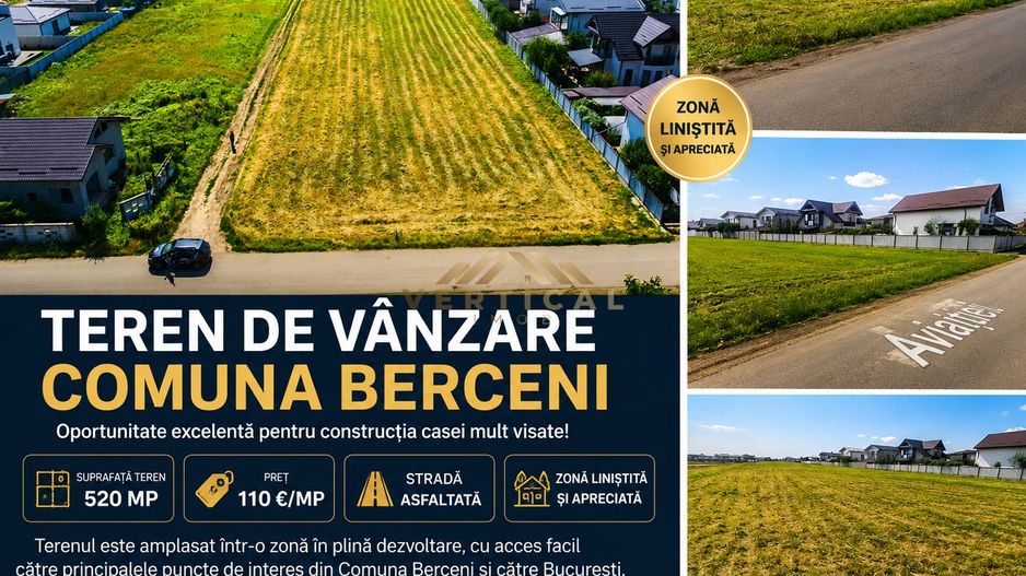 🏡 Teren de vânzare în Comuna Berceni/Suprafață teren: 520 mp - Poză 1