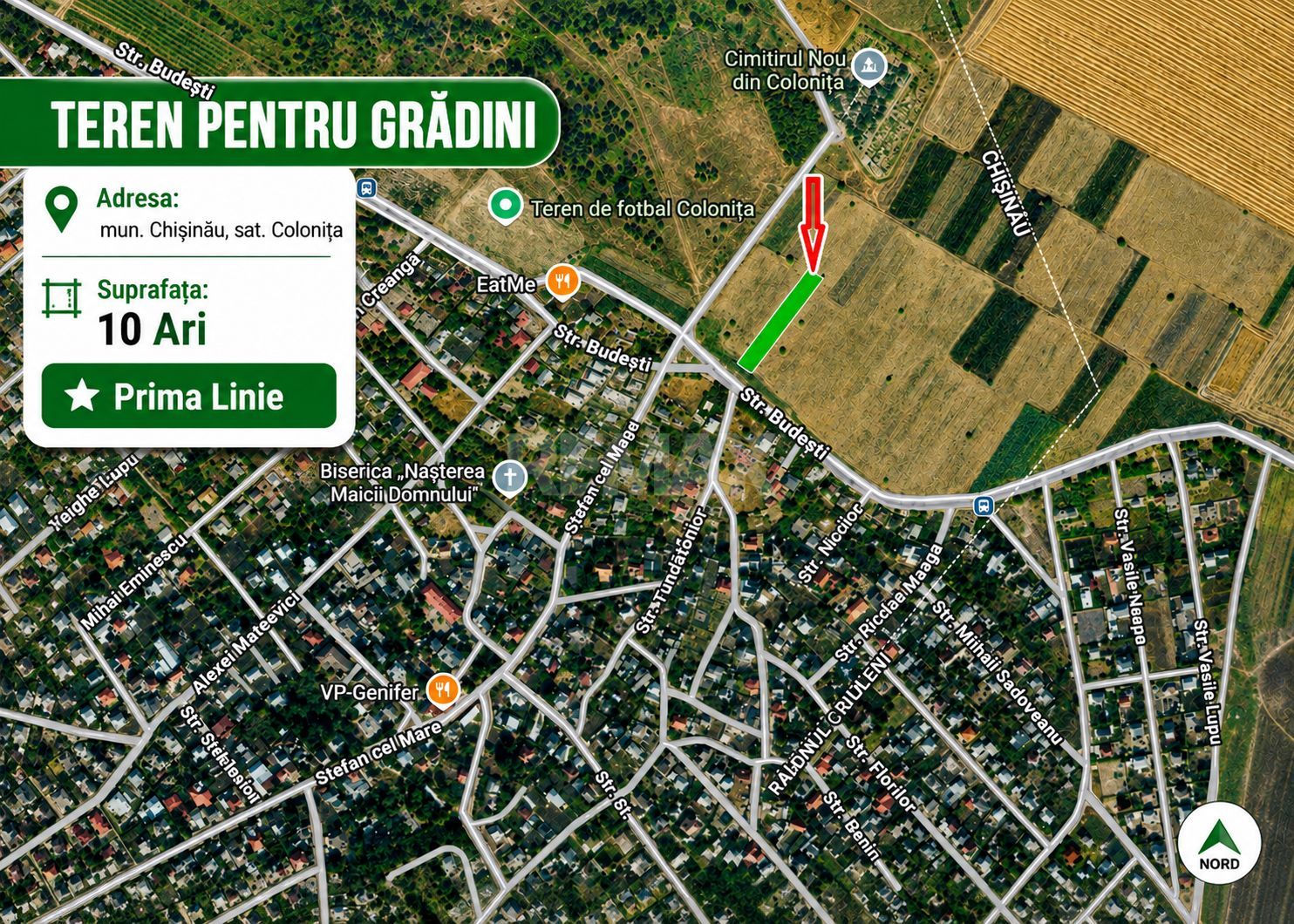 TEREN PENTRU GRĂDINI – 10 ARI | COLONIȚA, MUN. CHIȘINĂU | PRIMA LINIE - Poză 1