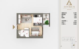 2 camere tip studio proiect premium titan pallady - Schiță 1