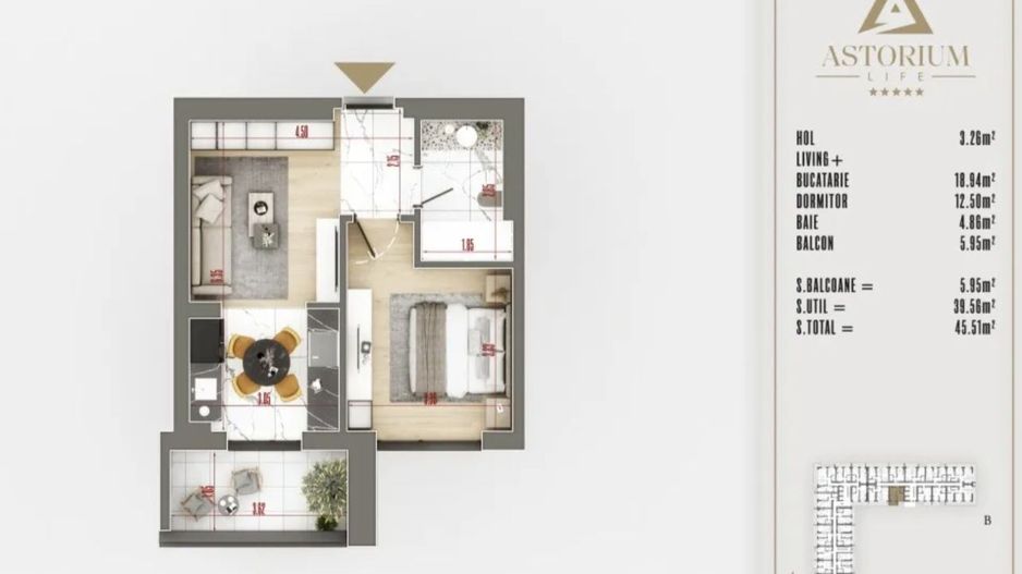 STUDIO- ETAJUL 1,COMPLET MOBILAT/ IDEAL INVESTITIE. ASTORIUM LIFE! - Poză 6