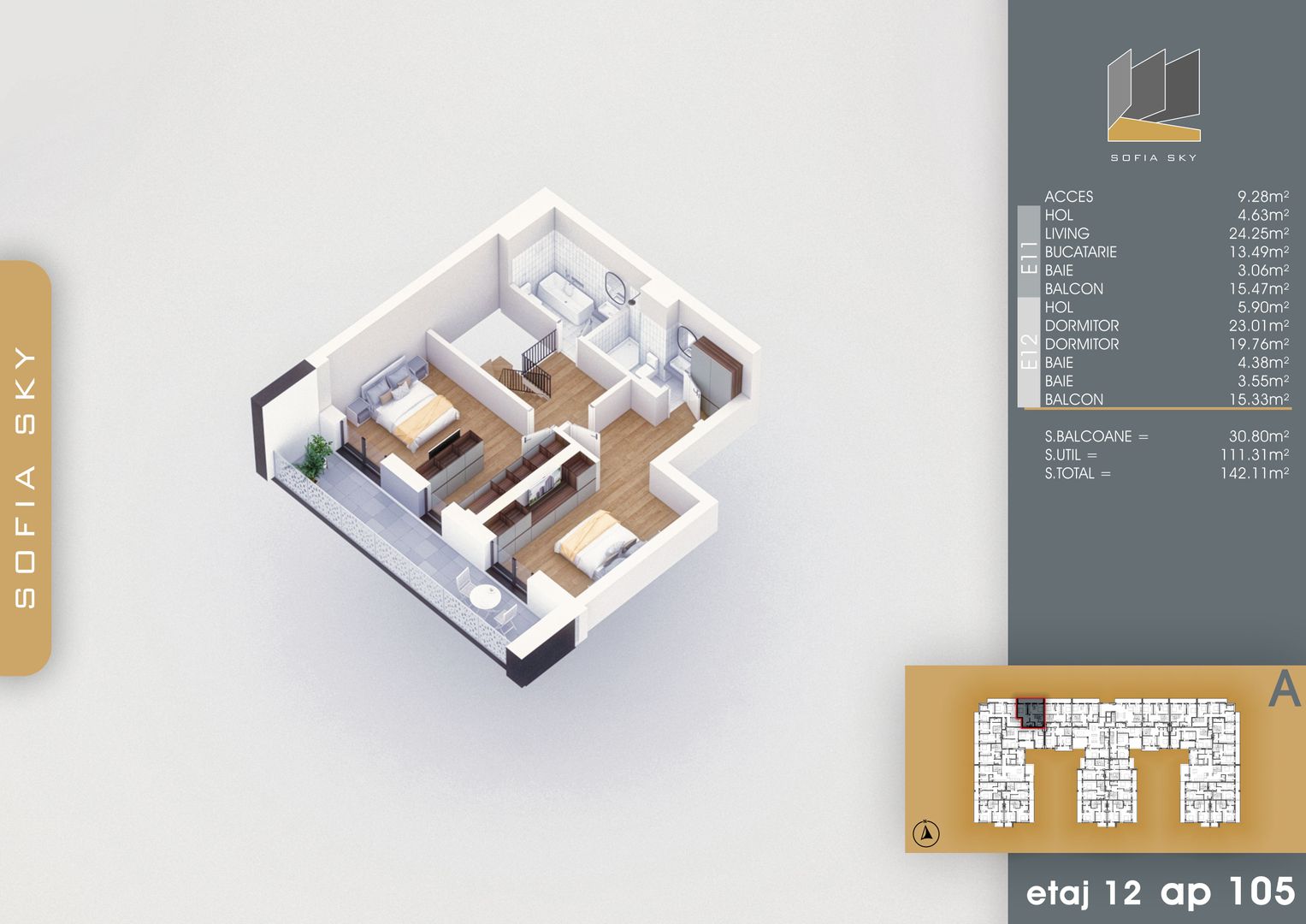3 camere  duplex -  Titan Pallady  7 min Metrou N Teclu - Schiță 9