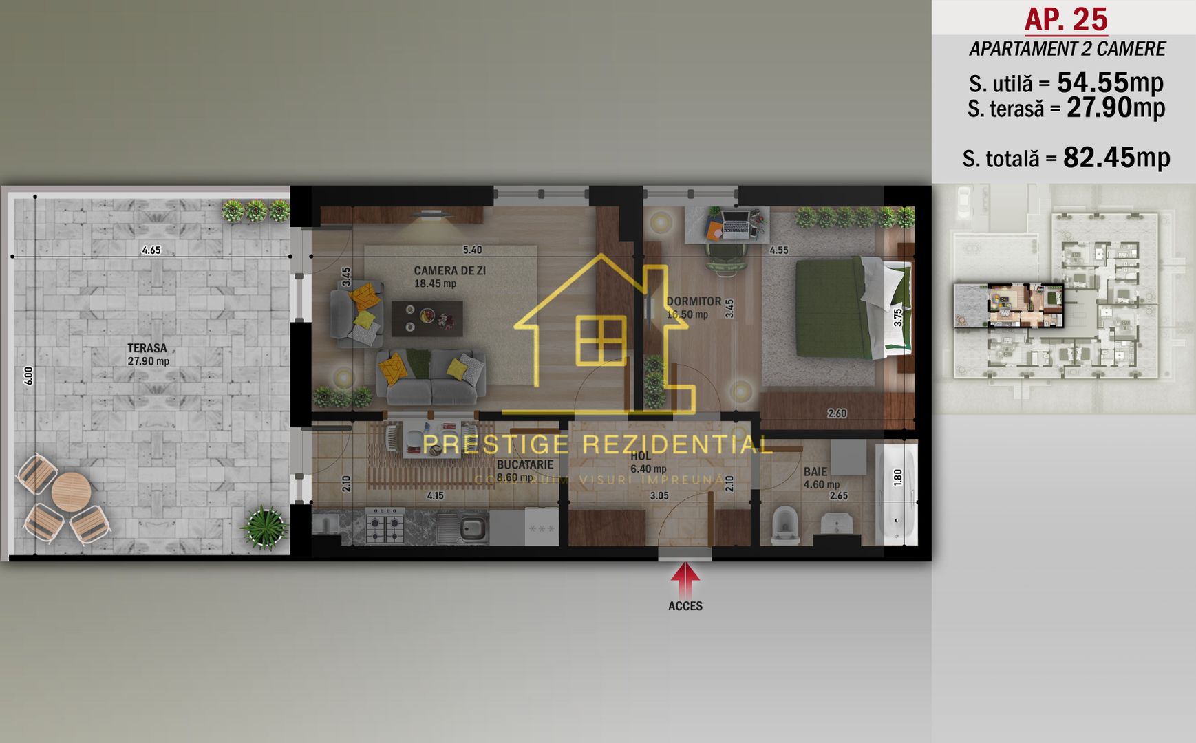 Ap 2 Camere cu terasa 28 Mp,Nicolae Grigorescu-Metrou - Schiță 1