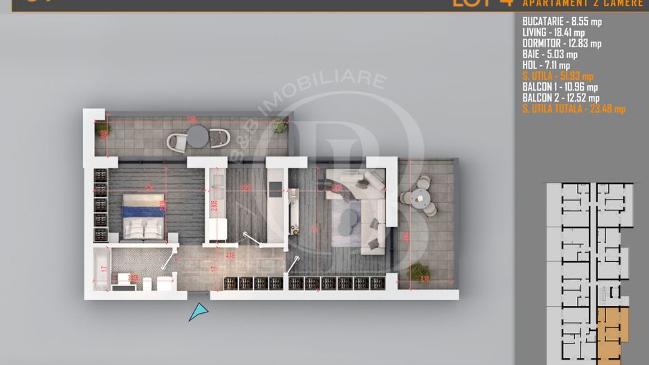 Apartament 2 camere Theodor Pallady-Metrou Nicolae Teclu - Schiță 1