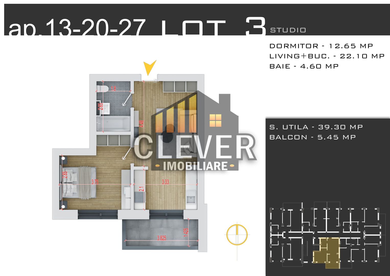 Studio 2 camere, Ideal Investitie - Comision 0%, Pallady - Schiță 8