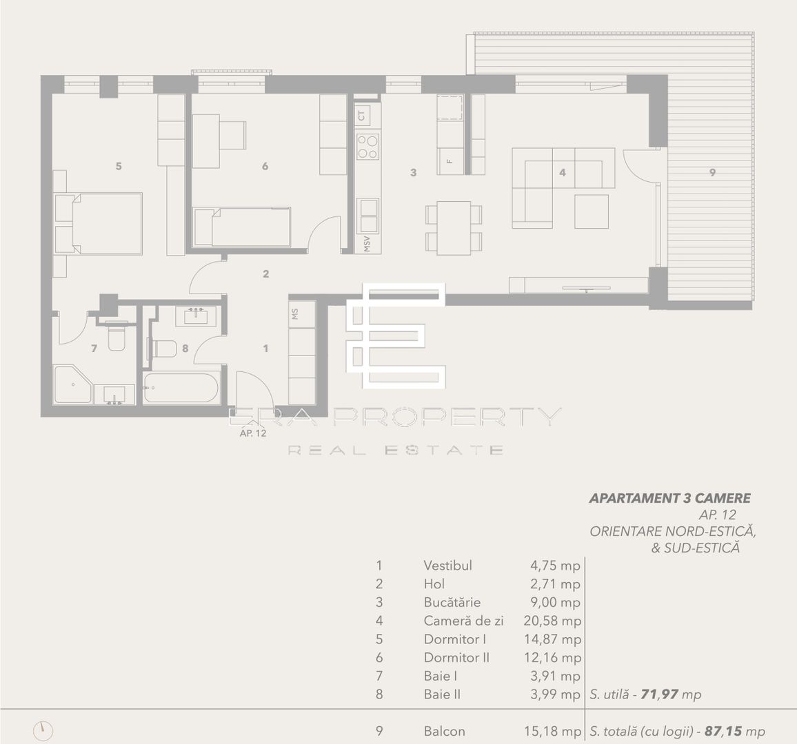 Apartament 3 camere –intabulat -terasa 15 mp – Bloc cu lift și boxă – Sibiu - Schiță 9