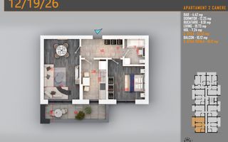 Ap 2 Camere | 63 mp Total | Balcon 10,47 mp | Comision 0% - metrou Teclu - Schiță 9