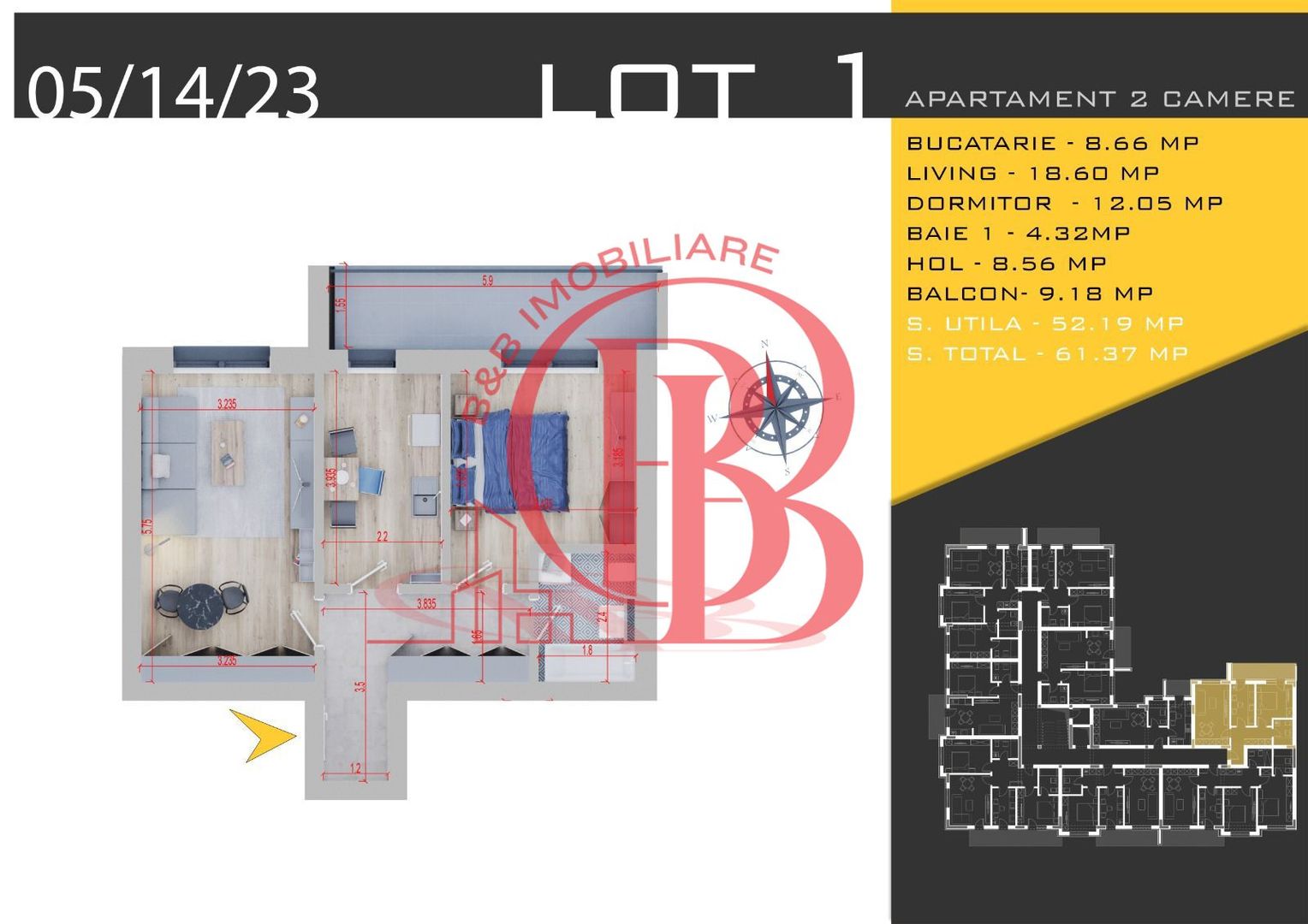 Apartament 2 camere decomandate Th. Pallady-Finalizat - Schiță 12