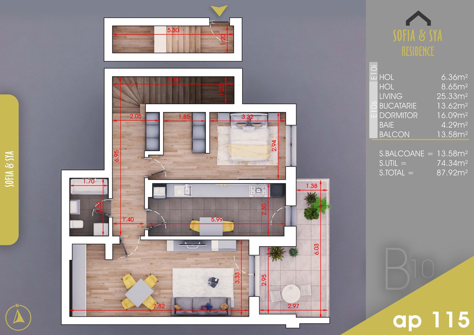 2 camere decomandat -finalizat - parcare bonus - Schiță 1