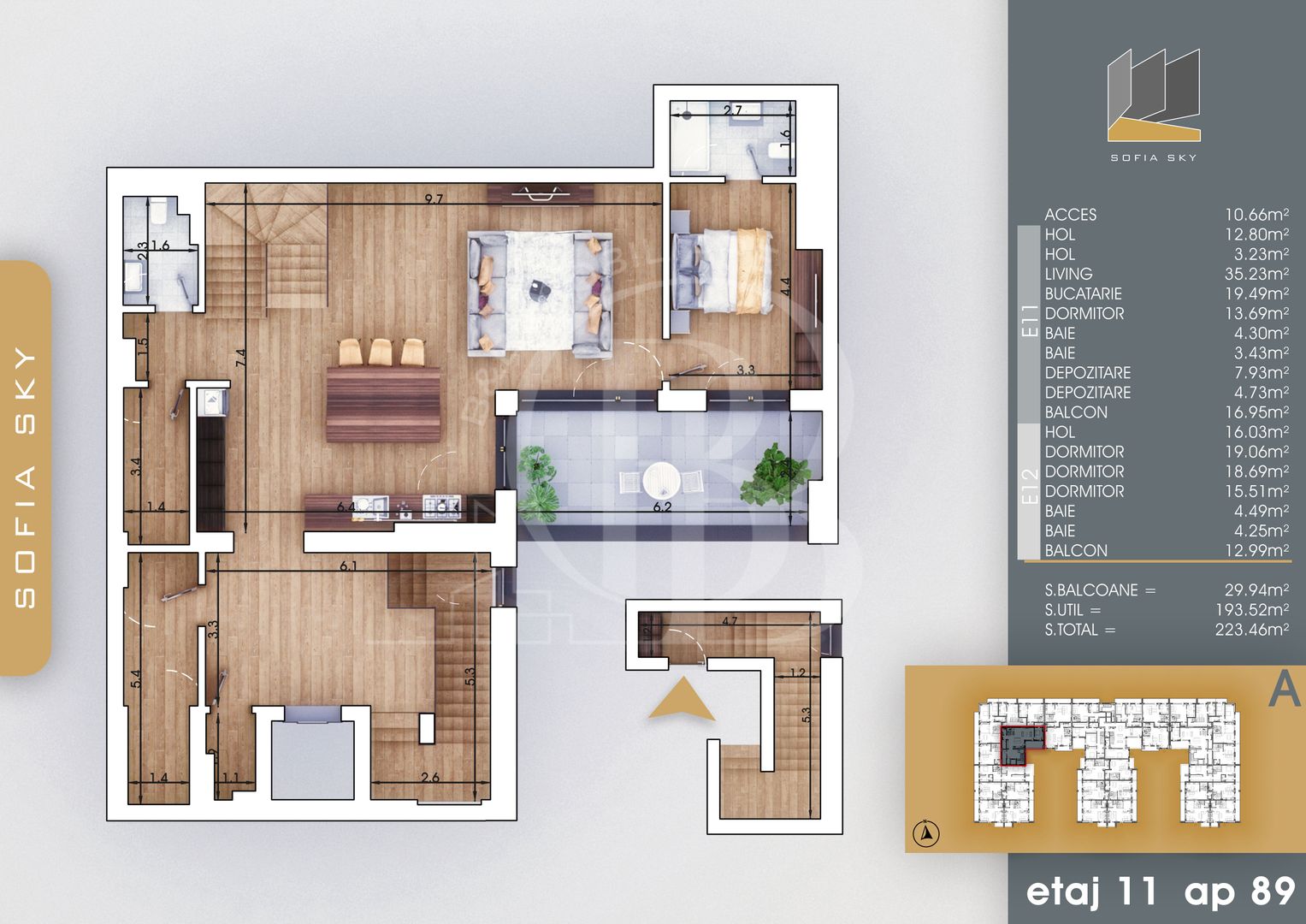 Apartament 5 camere Scara interioara Bloc Finalizat Pallady - Schiță 5