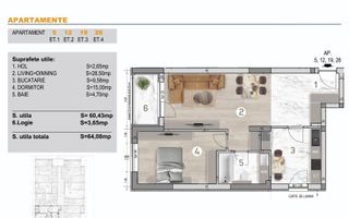 Apartament cu terasa – 2 camere, Comision 0, ideal investitie - Schiță 7