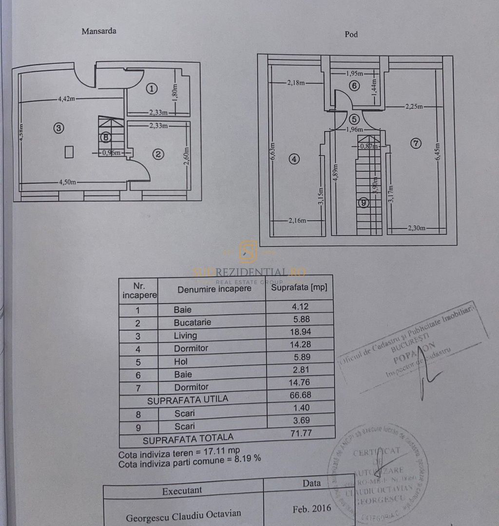 Duplex 3 camere pe 2 niveluri, 2 bai, langa Metrou Aparatorii Patriei - Schiță 10
