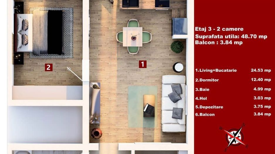 Apartament 2 camere nou nelocuit Subcetate Residence - Poză 9