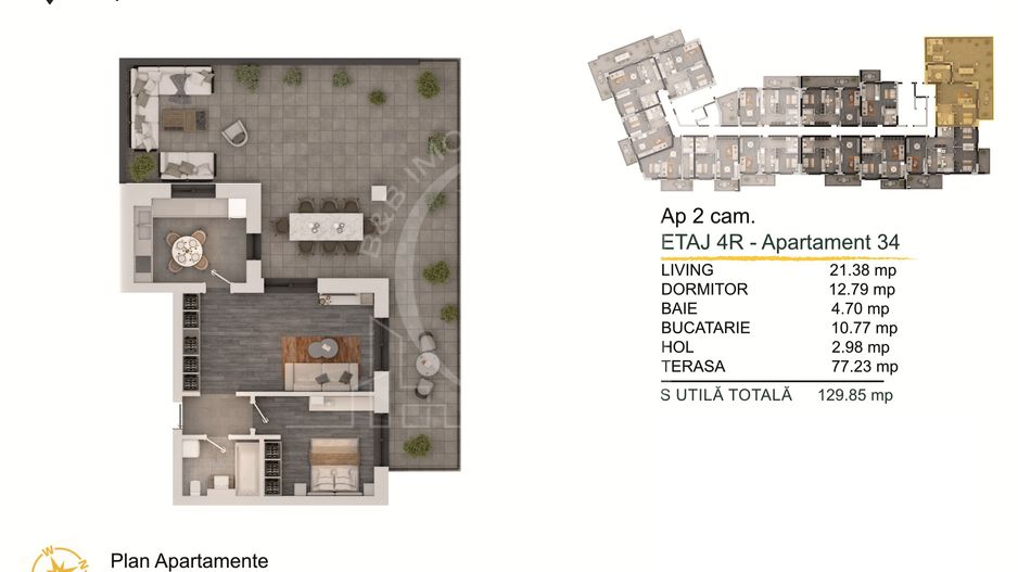 2 camere cu terasa enorma Titan-Pallady Parcare Gratuita - Schiță 2