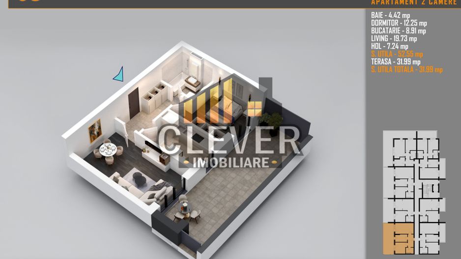 Apartament 2 Camere cu terasa de 33 mp și Comision 0%, metrou Teclu - Poză 2