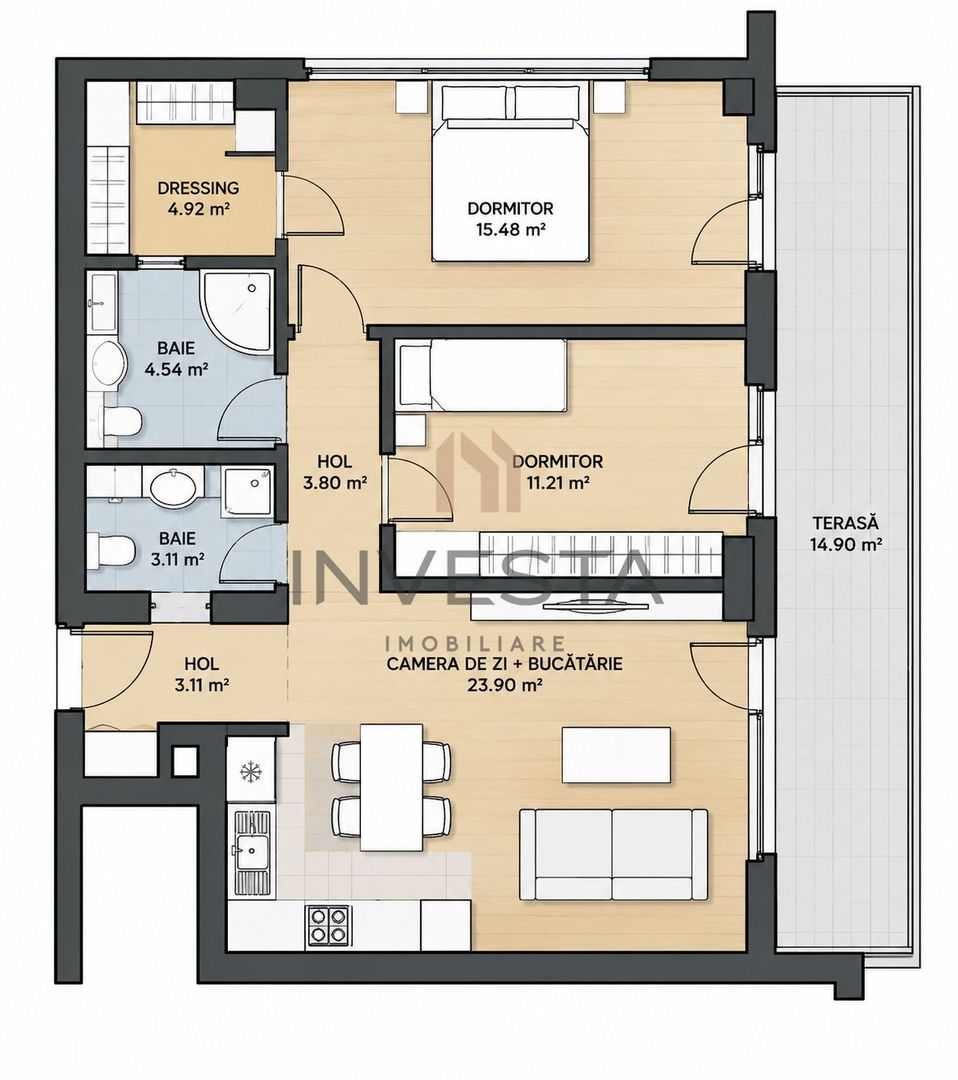 Apartament 3 camere cu terasa, etaj intermediar, parcare, Buna Ziua! - Poză 2