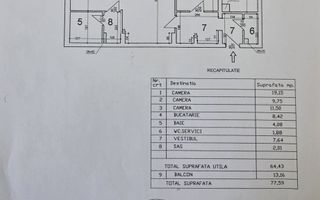 Apartament 3 camere | 78 mp | Etaj 1 | Tei | Locație excelentă - Schiță 10