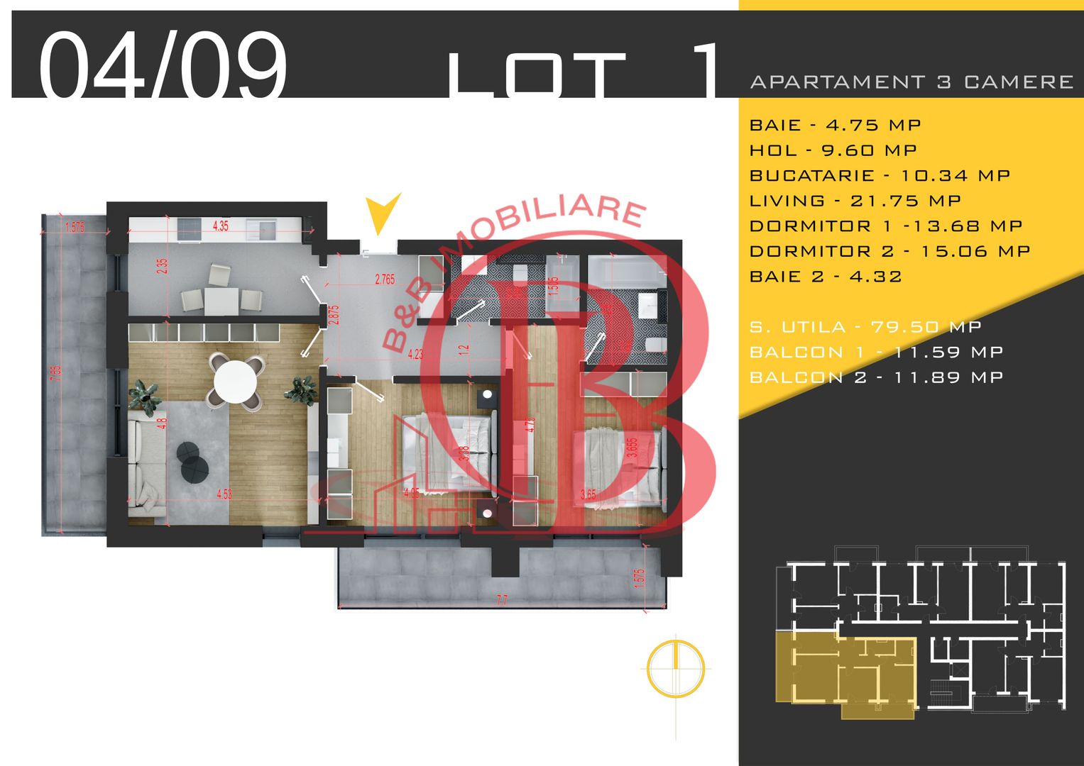 3 camere decomandat Titan Pallady  Metrou Nicolae Teclu - Schiță 12
