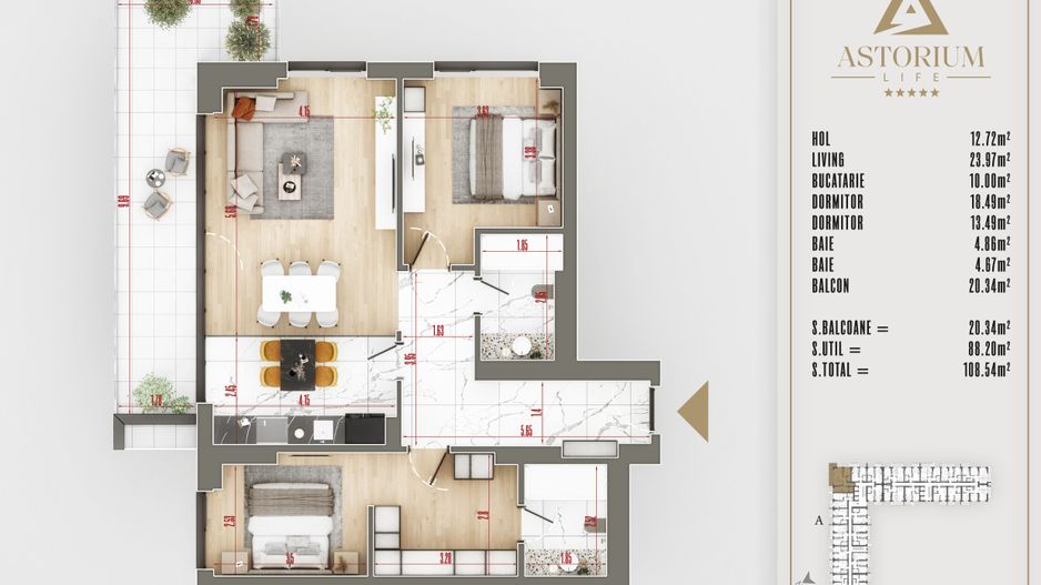 Apartament 3 camere  decomandat  Astorium life Bloc A - Poză 7
