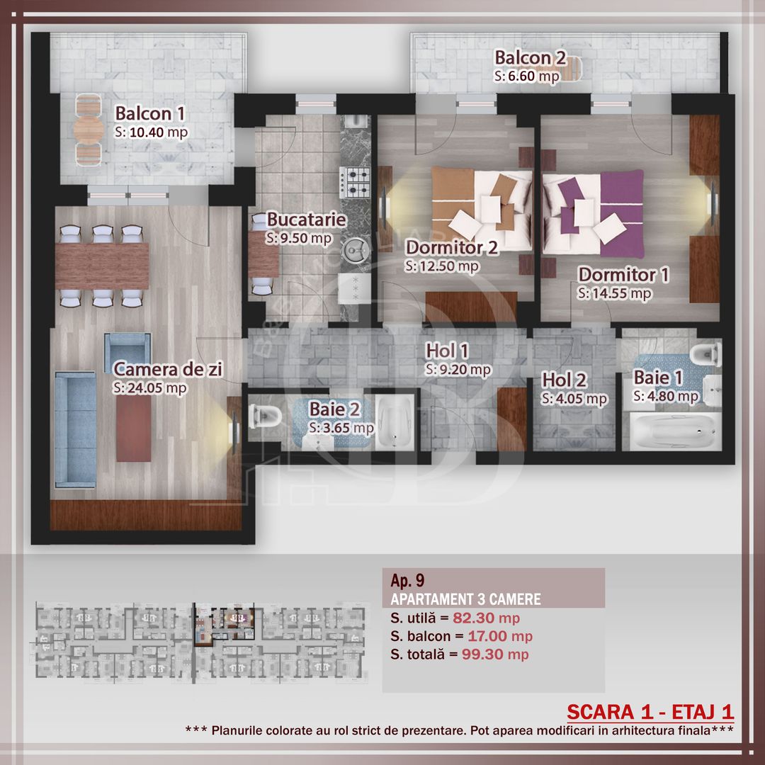 Titan-Pallady-Apartament 3 camere decomandat-7min STB - Schiță 1