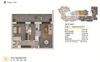 Apartament 2 camere Titan-Pallady cu Loc de Parcare Gratuit - Schiță 2