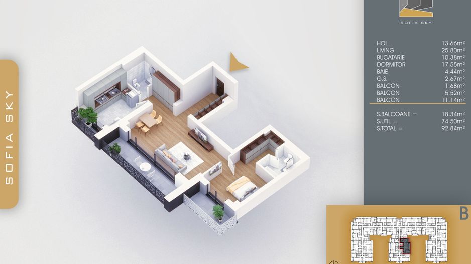 2 camere -2 bai - Titan Pallady  finalizare rapida - Schiță 1